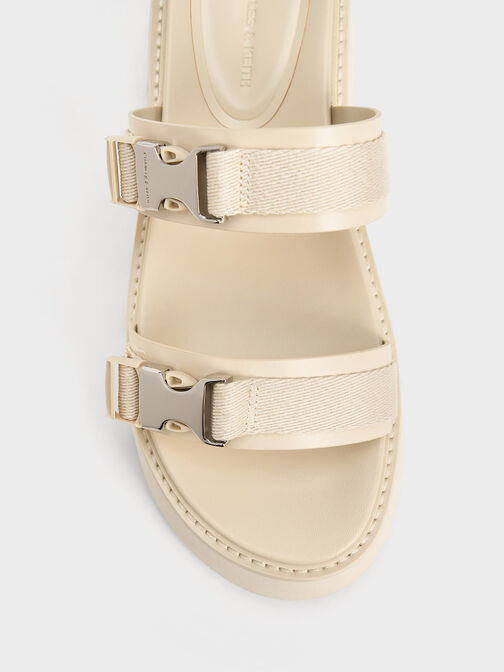 Sandal Flatform Metallic-Buckle Laine, Beige, hi-res