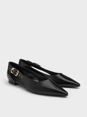 Buckled Cut-Out Ballet Flats, Black, hi-res