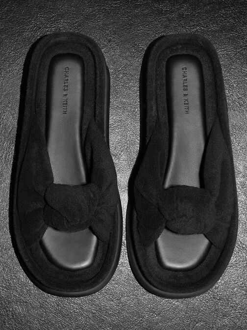 Sandal Slide Knotted Loey Textured, Black Textured, hi-res