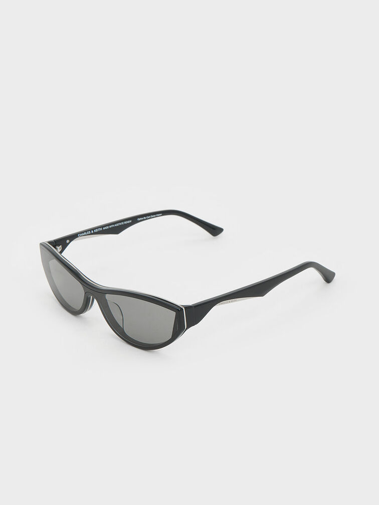 Kacamata Angular Shield Recycled Acetate, Black, hi-res