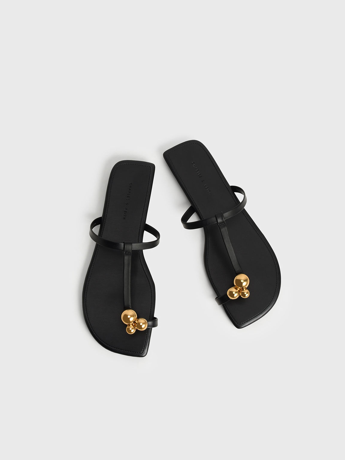 Embellished Toe-Ring Flat Sandals, Black, hi-res