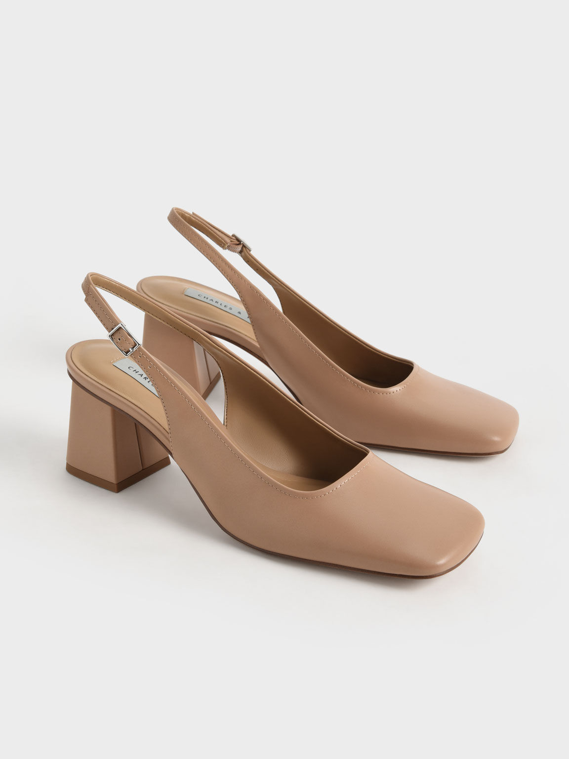 Camel Square-Toe Block Heel Slingback 