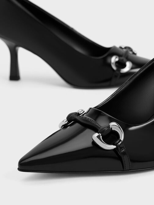 Sepatu Pumps Pointed-Toe Metallic Accent, Black Box, hi-res