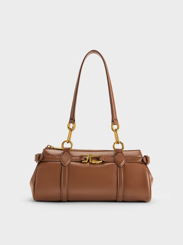 Tas Bahu Elongated Metallic-Accent Gwynne, Chocolate, hi-res