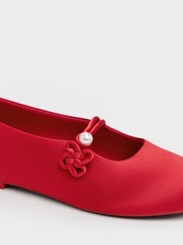 Sepatu Flats Mary Jane Knot-Pearl Orinda Girls, Red, hi-res
