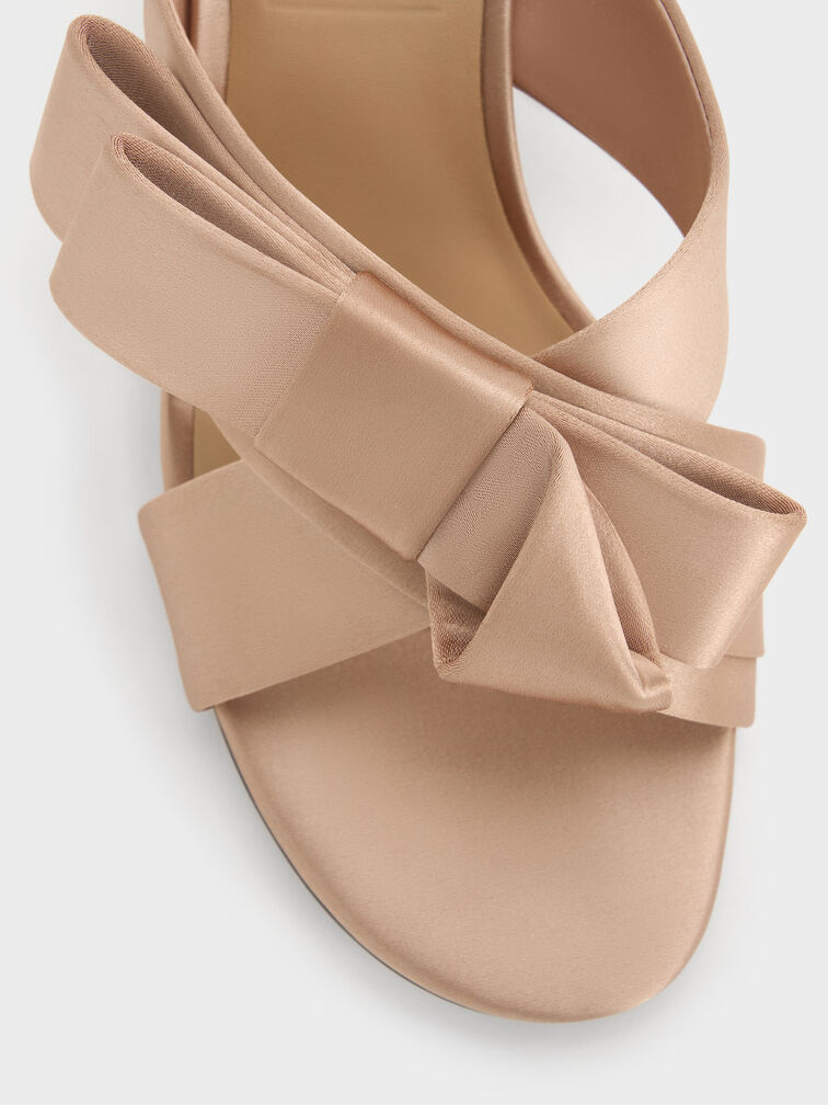 Sepatu Mules Heeled Pleated-Bow, Nude, hi-res