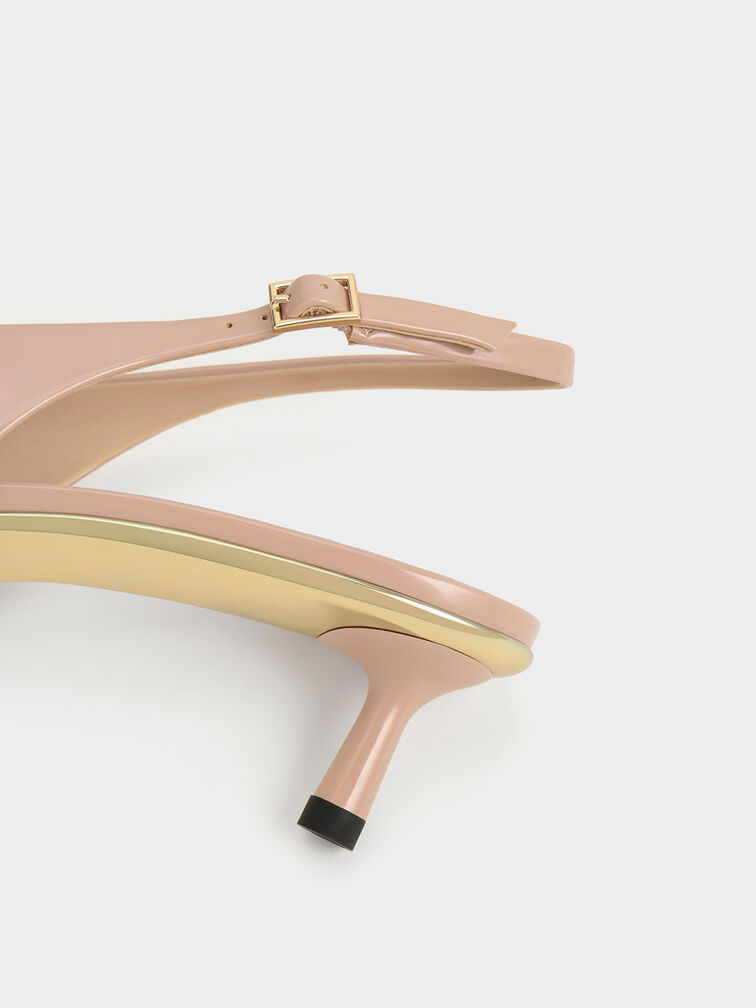 Patent Pointed-Toe Slingback Pumps, Nude, hi-res