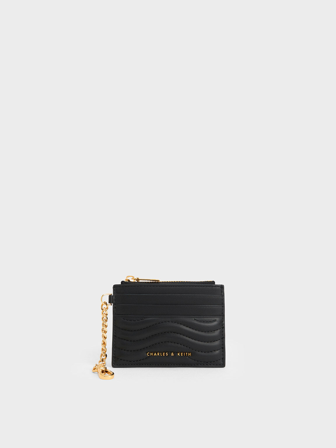 Aubrielle Stitch-Trim Zip Cardholder, Black, hi-res