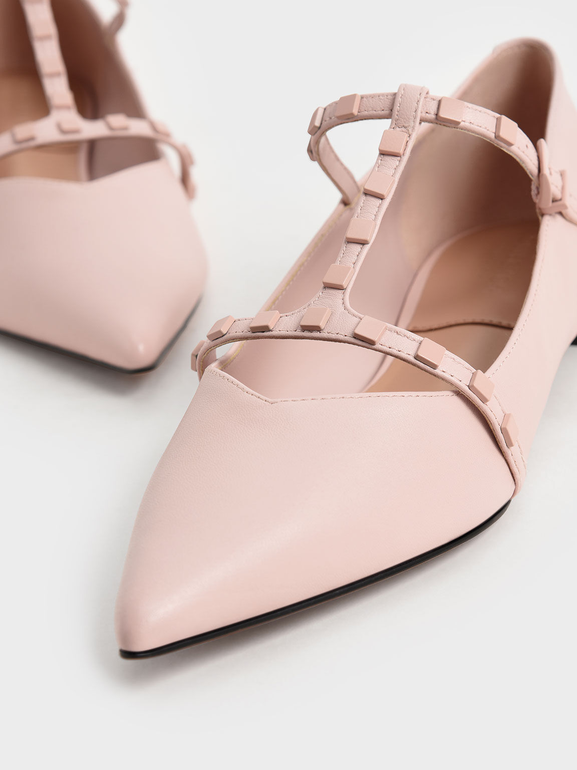 Leather Embellished Strappy Ballerina Flats, Pink, hi-res