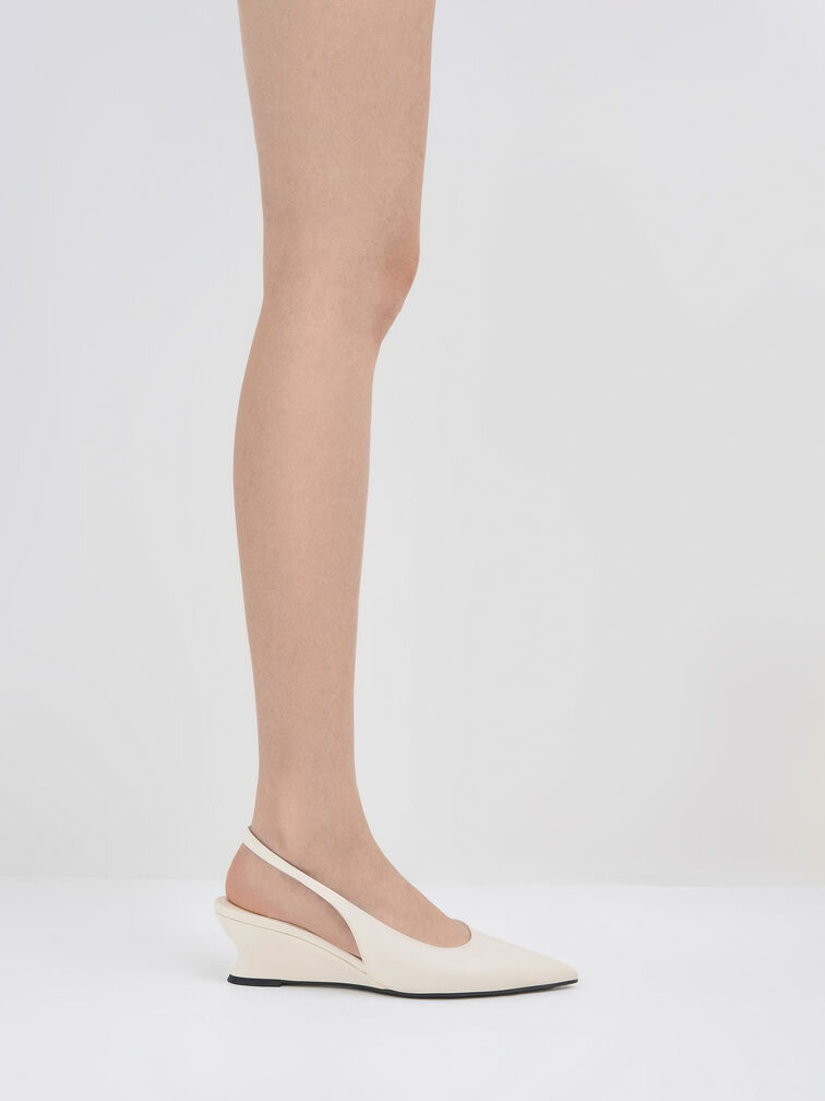Sculptural-Heel Slingback Wedges, Chalk, hi-res