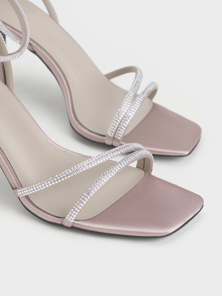 Sandal Stiletto Crystal Satin, Mauve, hi-res