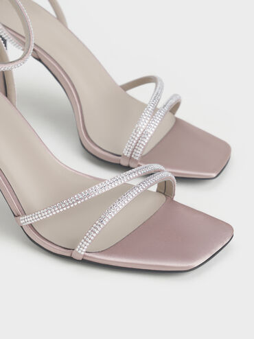 Sandal Stiletto Crystal Satin, Mauve, hi-res
