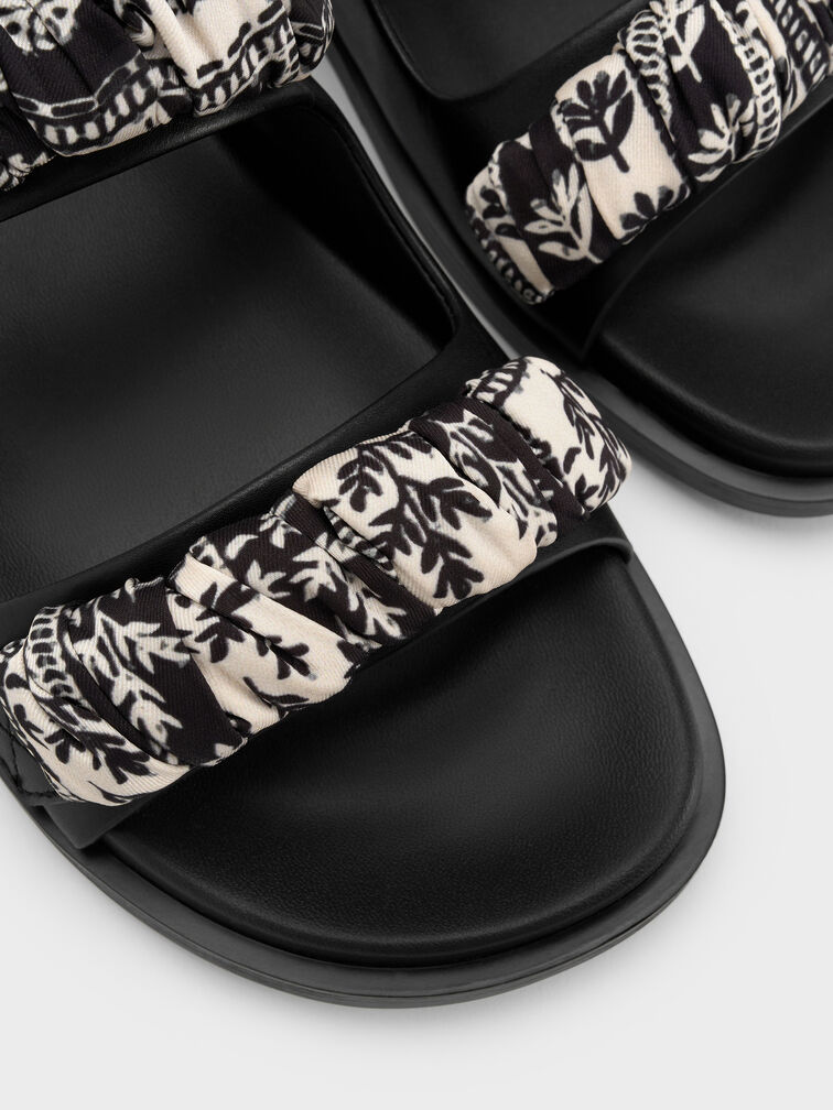 Sandal Slide Printed- Double Strap Leather Tayari, Black, hi-res