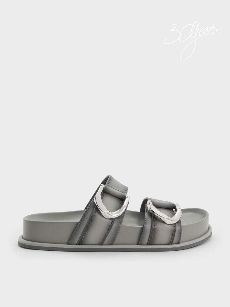 Sandal Gabine Buckled Ombre Leather, Light Grey, hi-res