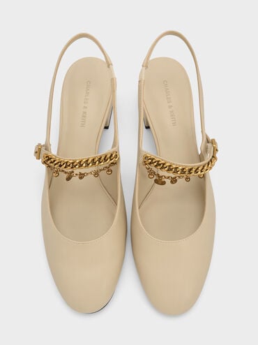 Sepatu Pumps Slingback Mary Jaane Charm Double-Chain, Chalk, hi-res