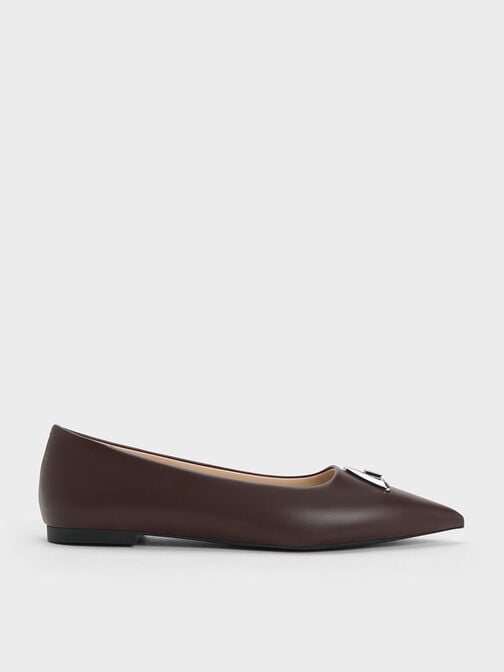 Sepatu Flats Trice Metallic Accent Pointed-Toe, Burgundy, hi-res