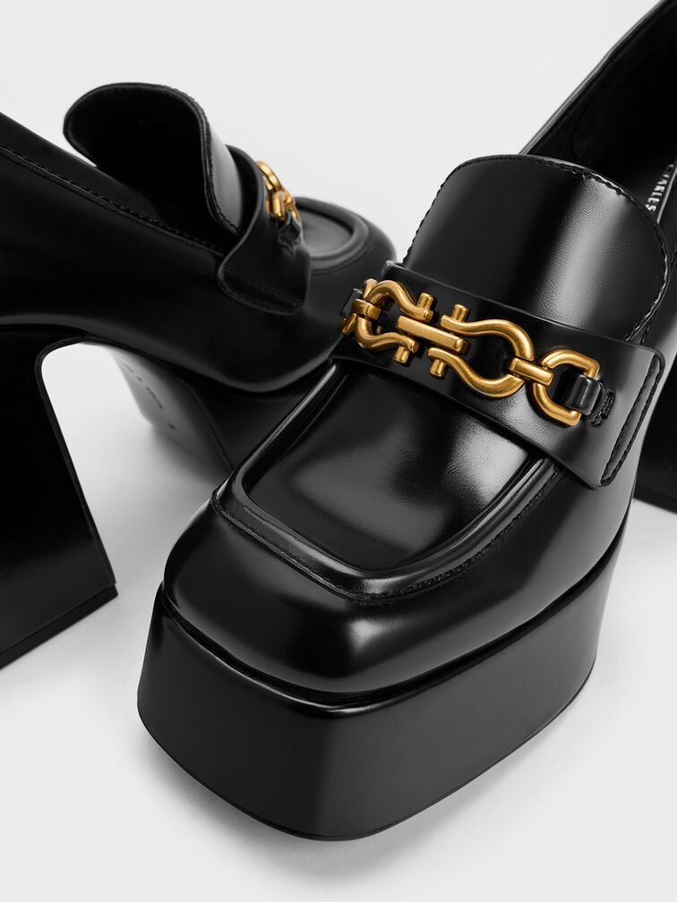 Sepatu Platform Loafers Metallic Accent, Black Box, hi-res