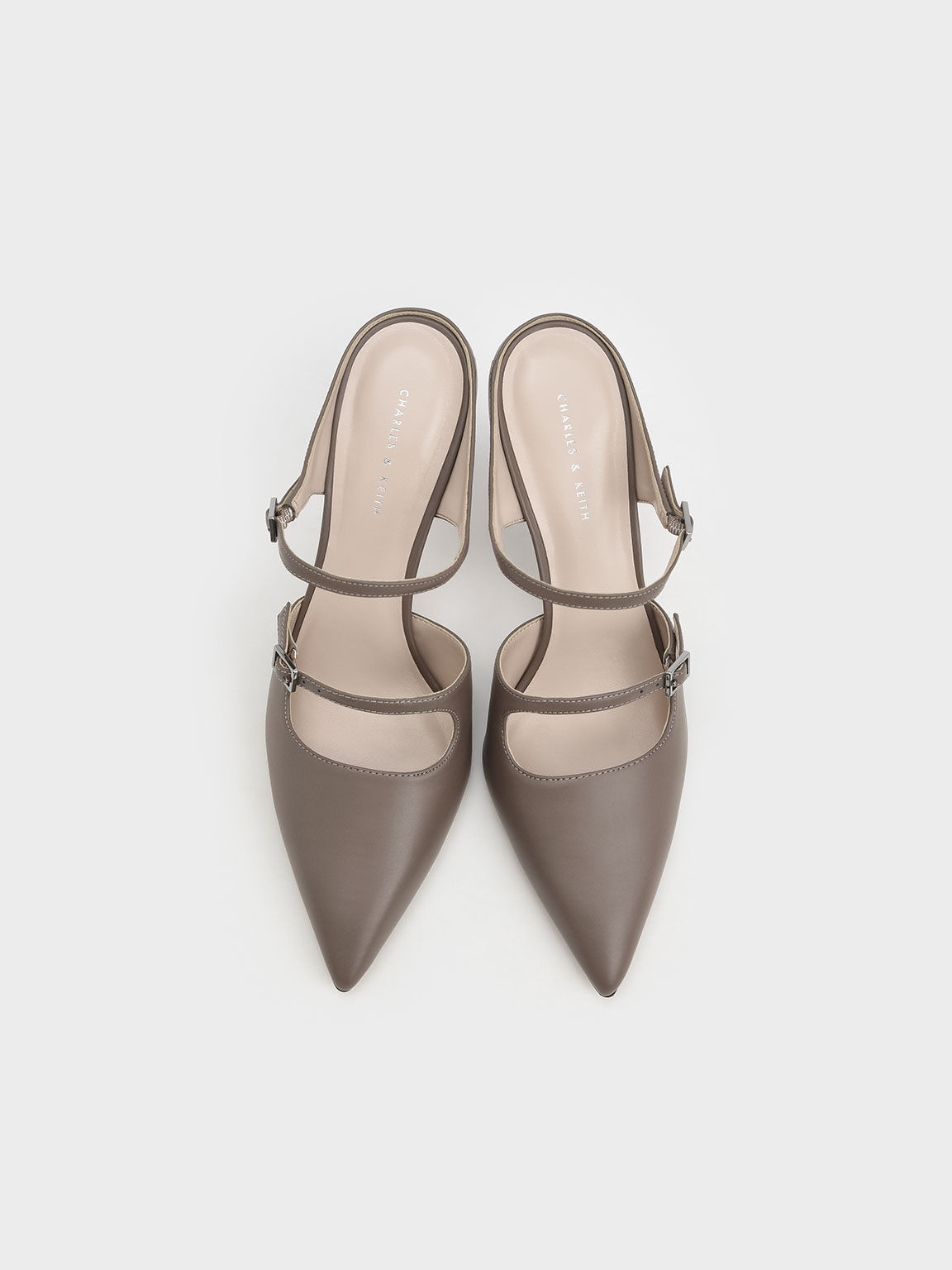 Sepatu Mules Double Strap Mary Jane, Taupe, hi-res