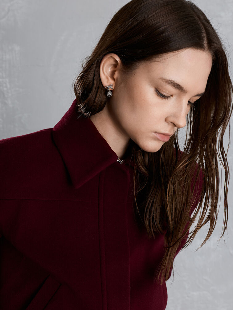 Anting Drop Crystal-Embellished Bow Snowflake-Ball Athalia, Silver, hi-res