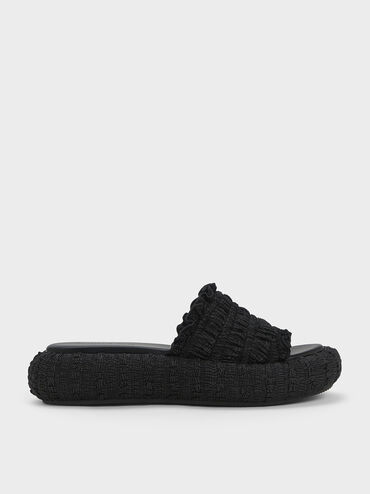 Sepatu Flatforms Ruched Nuala, Black, hi-res