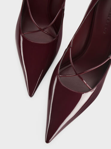 Patent Crossover Pointed Pumps, Burgundy, hi-res