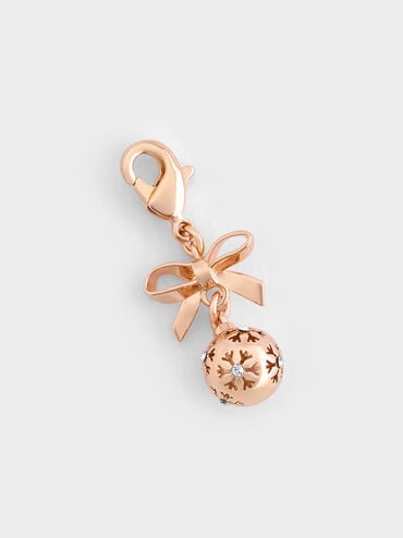 Gantungan Snowflake-Ball Crystal Embellished Bow Athalia, Rose Gold, hi-res