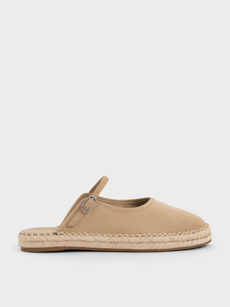 Sepatu Espadrilles Mary Jane Slip-On Faux Suede, Sand, hi-res