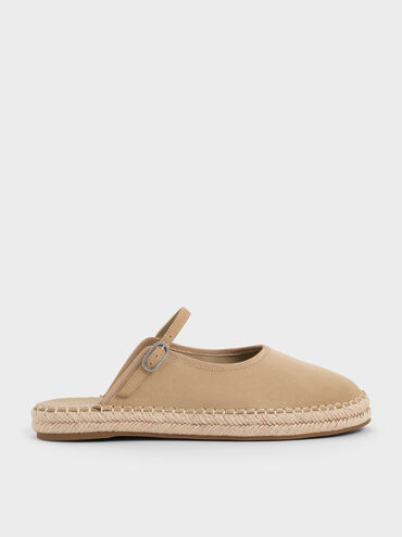 Sepatu Espadrilles Mary Jane Slip-On Faux Suede, Sand, hi-res
