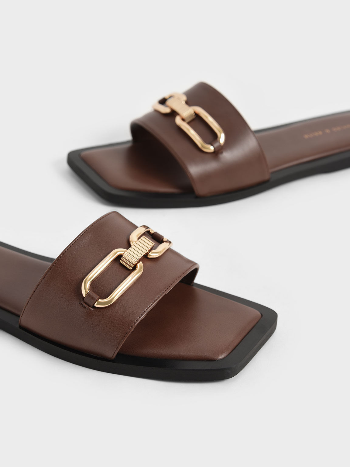 Sandal Padded Slide Metallic Accent, Brown, hi-res
