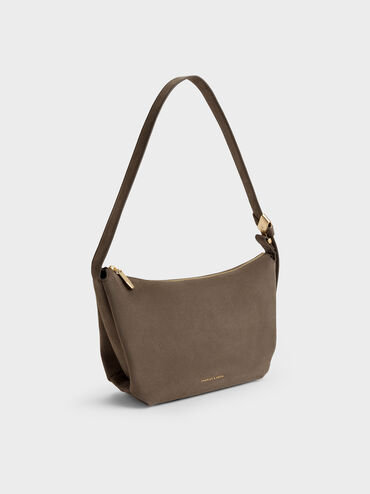 Tas Hobo Duo Chain Front Pocket Quilted, Stone Grey, hi-res