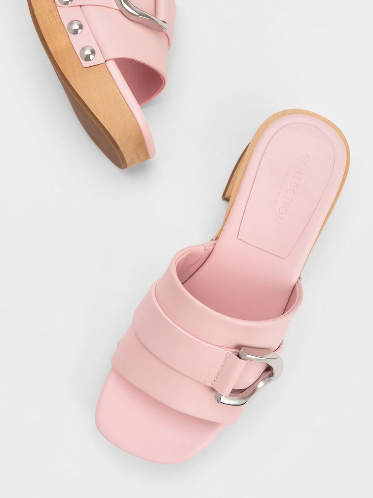 Sepatu Clogs Gabine Studded Leather, Pink, hi-res