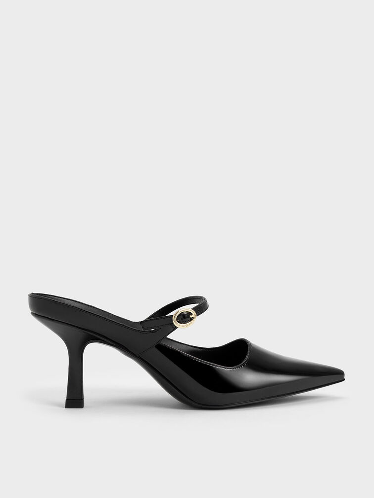 Sepatu Mules Heeled Patent Mary Jane, Black Patent, hi-res