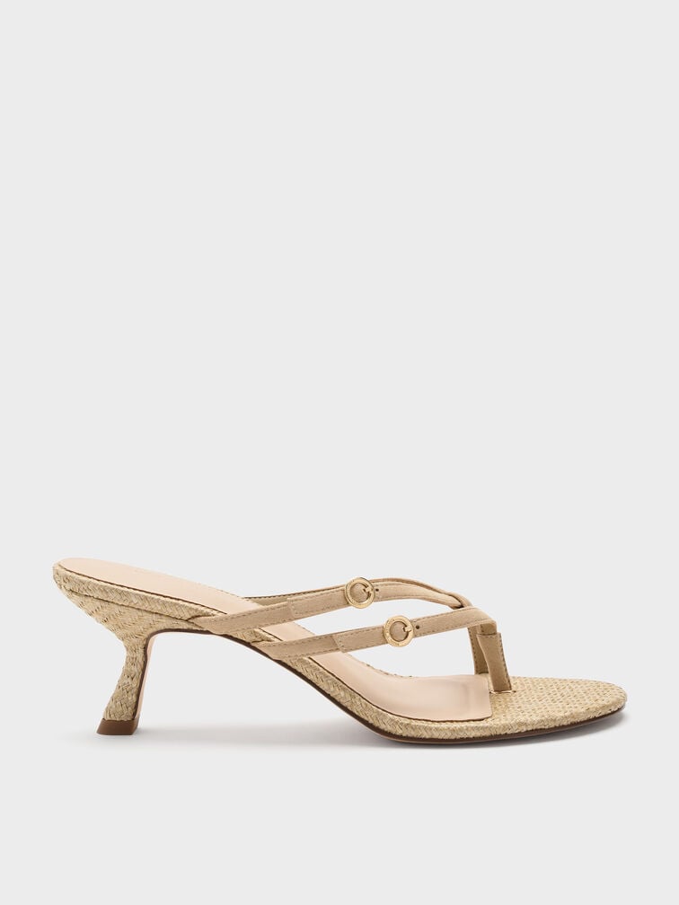 Sandal Heel Strappy Toe-Ring Crossover Faux Suede, Sand, hi-res