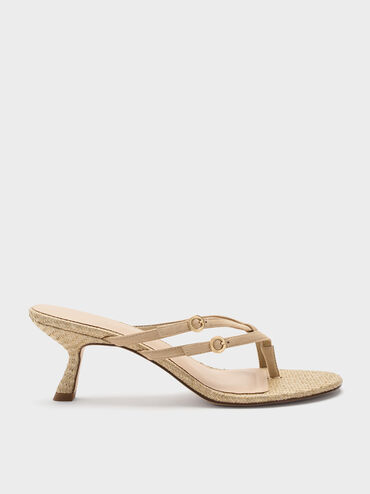 Sandal Heel Strappy Toe-Ring Crossover Faux Suede, Sand, hi-res