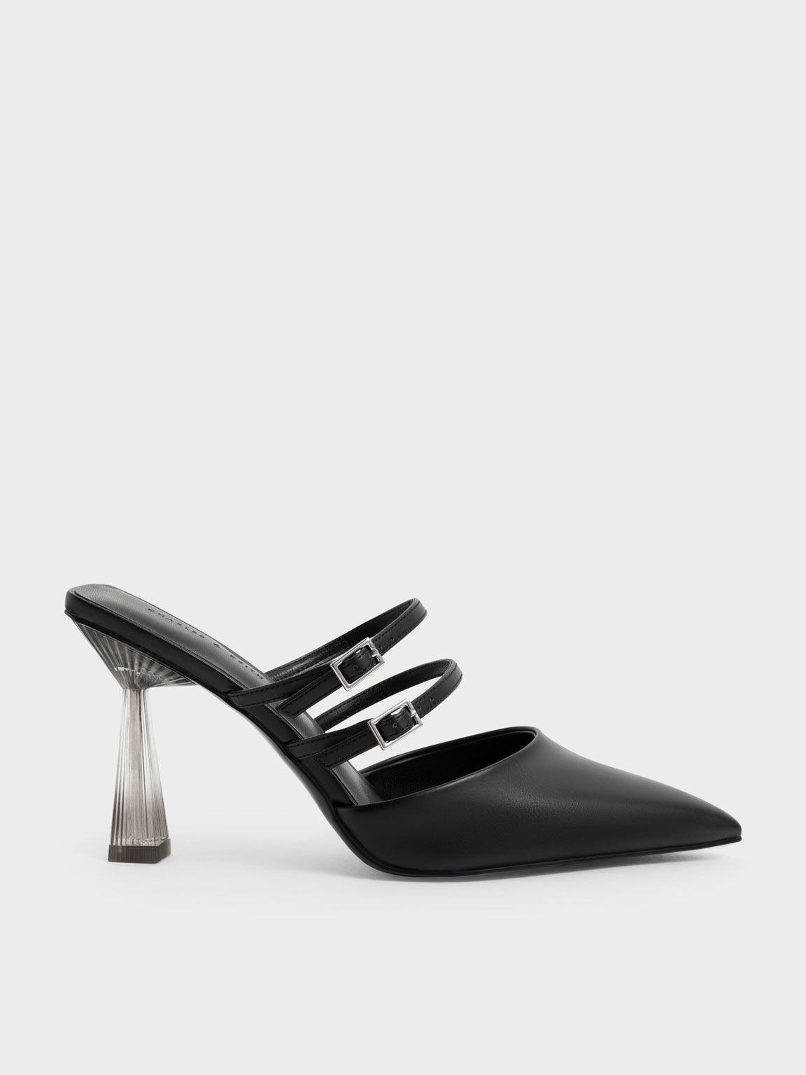 Sepatu Mules Strappy Slant Heel, Black, hi-res