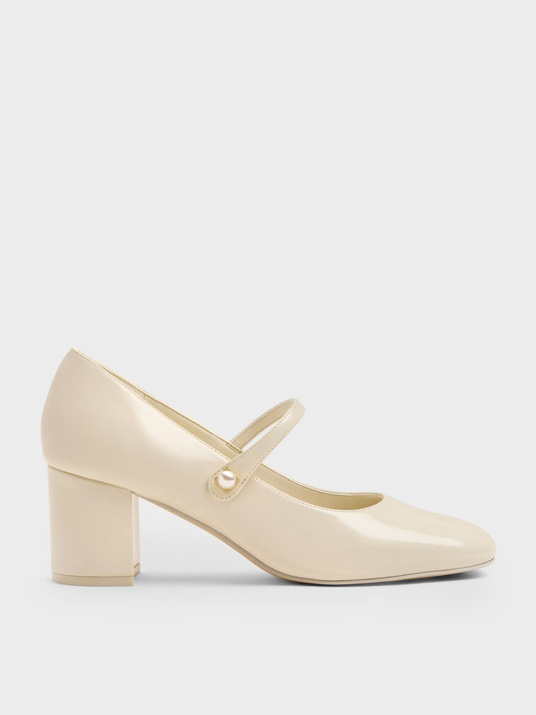 Sepatu Pumps Mary Jane Pearl Marie, Cream, hi-res