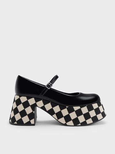 Sepatu Mary Janes Checkered Platform, Multi, hi-res
