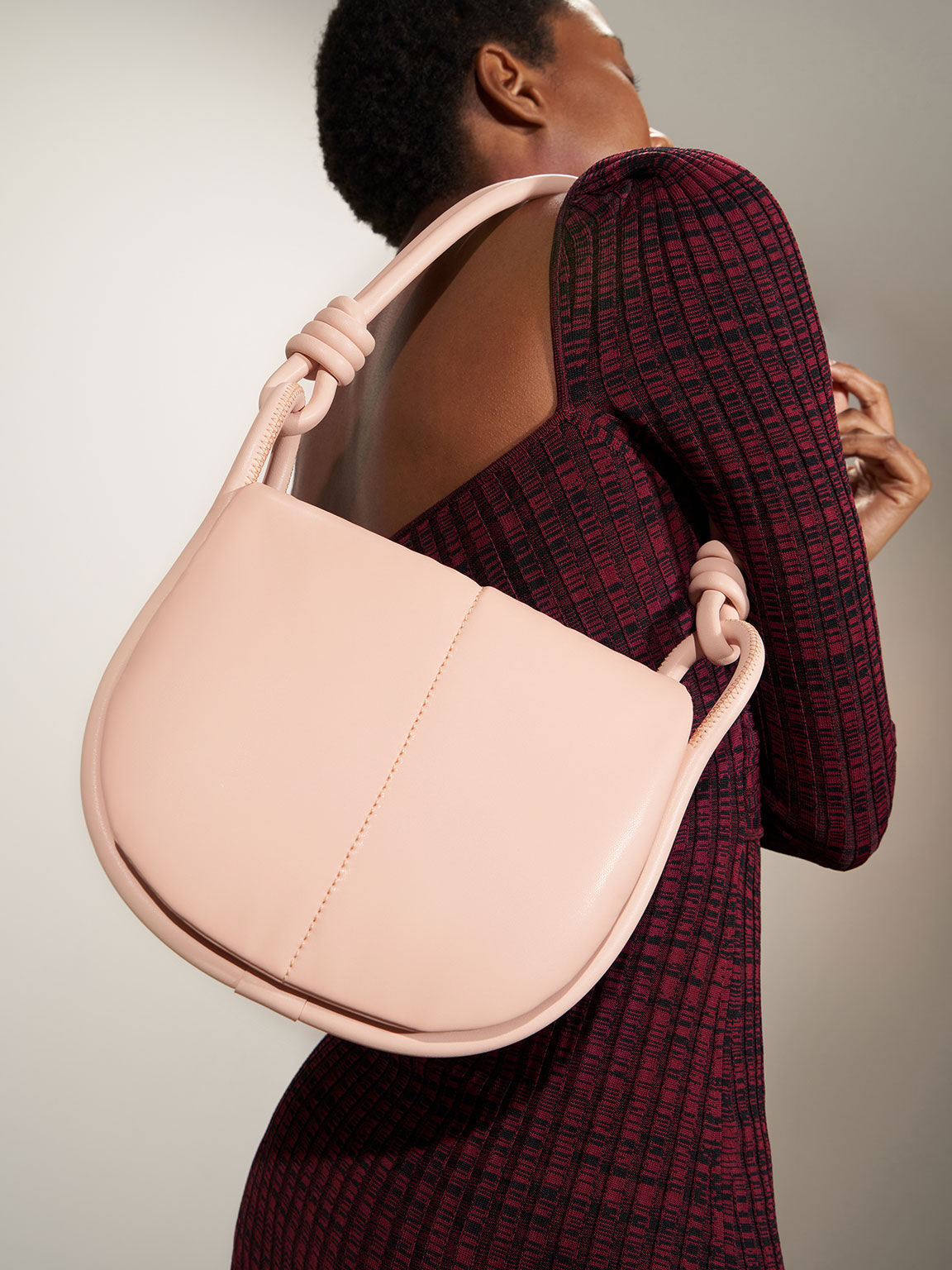 Luna Knotted Handle Shoulder Bag, Light Pink, hi-res