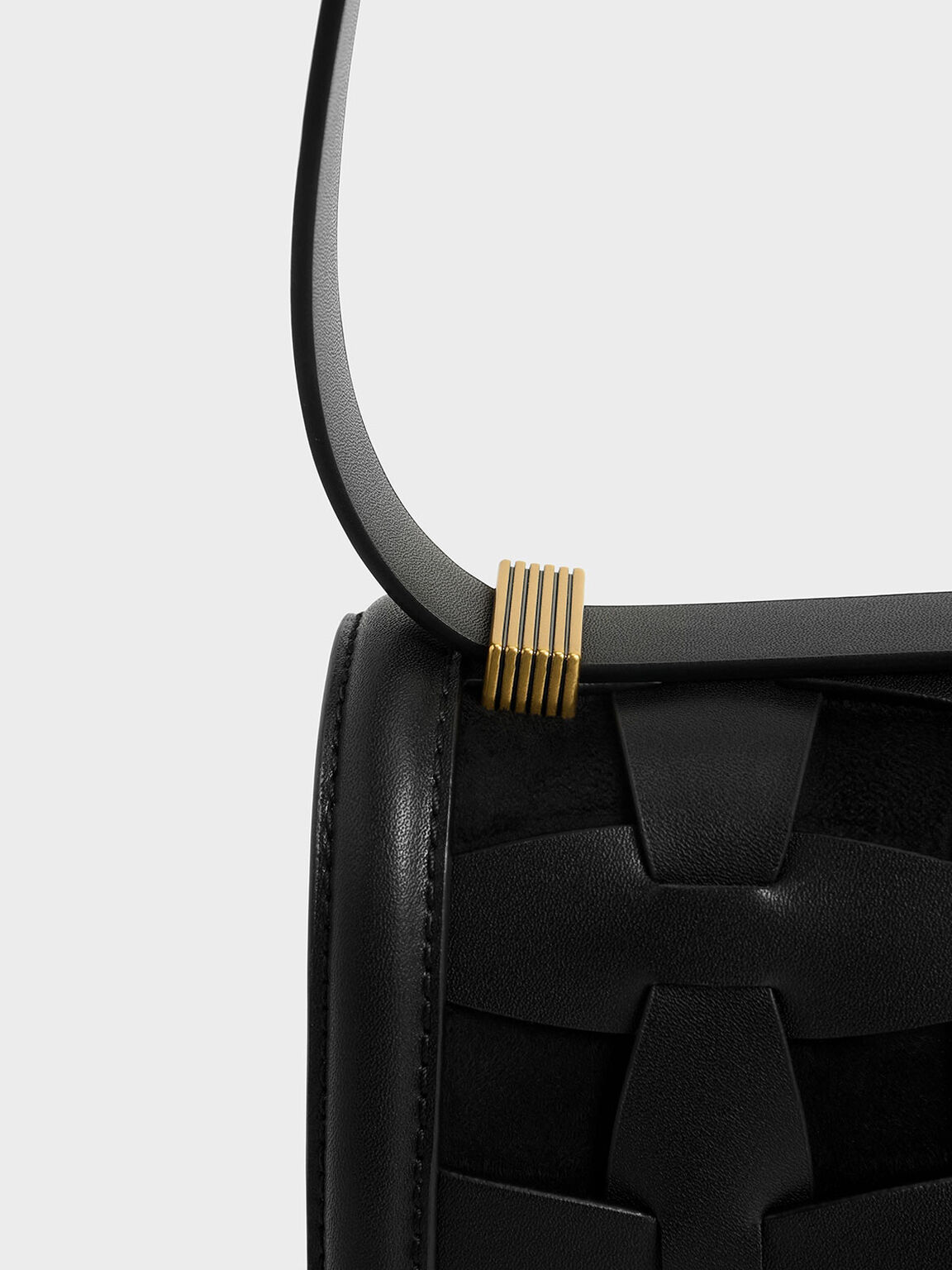Weave Detail Shoulder Bag, Black, hi-res