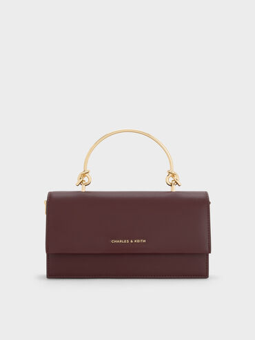 Dompet Panjang Sculptural-Handle Kristine, Wineberry Red, hi-res