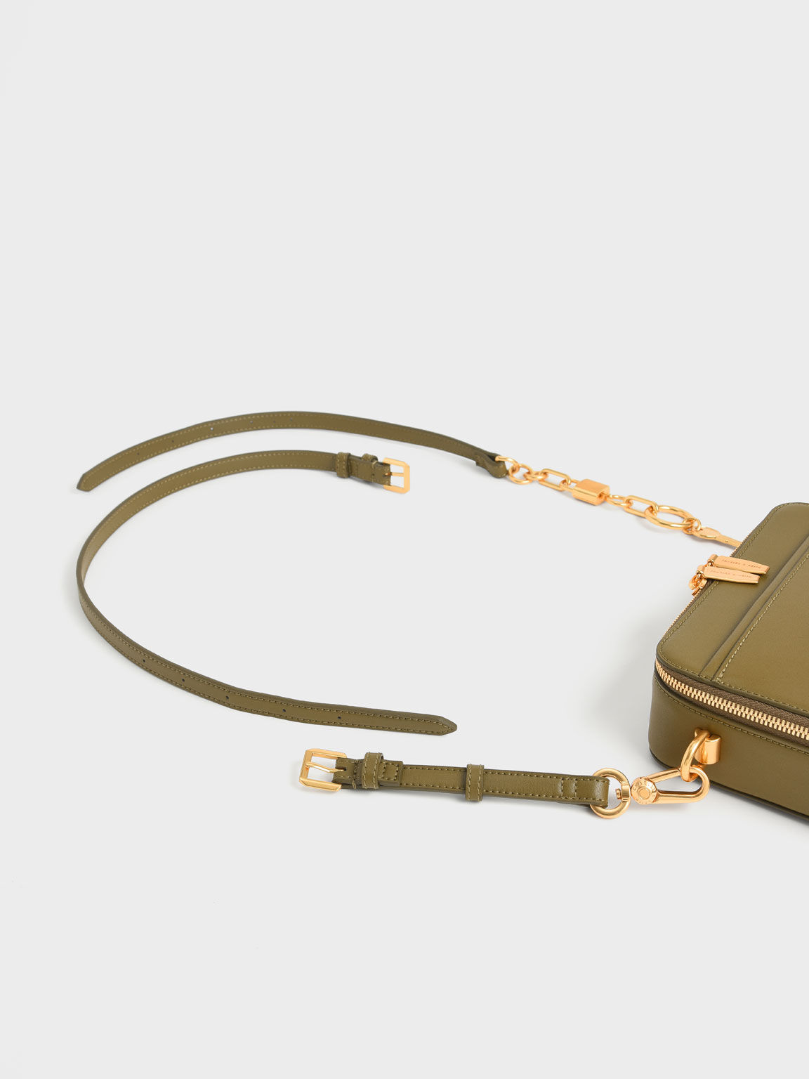 Chunky Chain Handle Two-Way Zip Crossbody Bag, Olive, hi-res