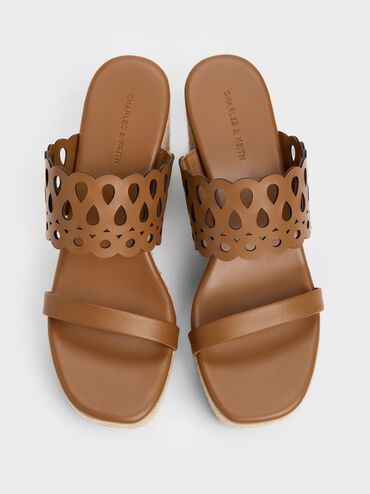 Sepatu Wedges Espadrille Cut-Out, Cognac, hi-res
