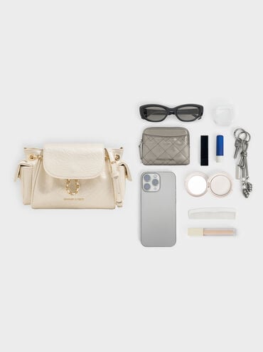 Tas Ransel Front Flap Two-Way Quilted Duo, Cream, hi-res