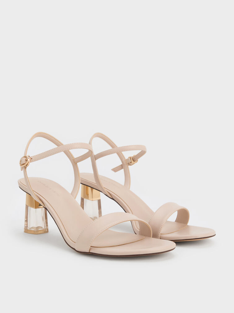 Oleana Clear Trapeze-Heel Sandals, Light Pink, hi-res