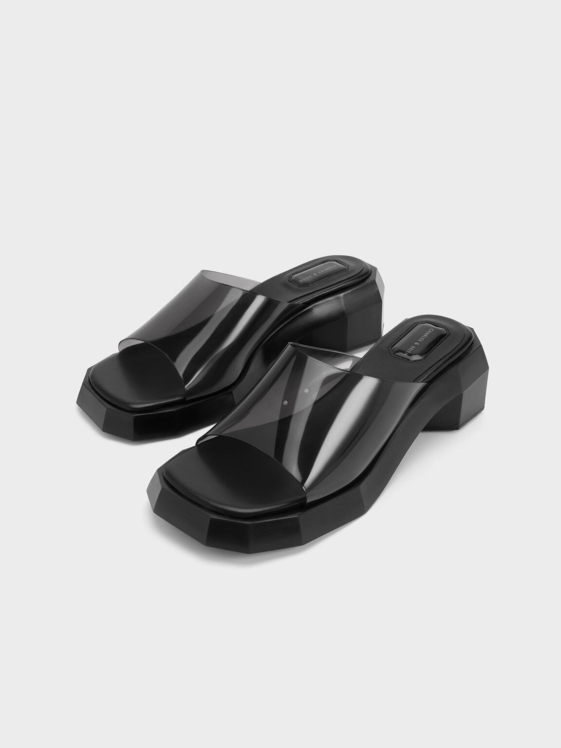 Sepatu Mules See-Through Geometric, Black, hi-res