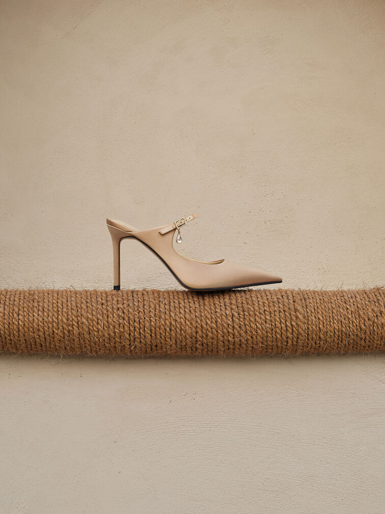 Sepatu Mules Buckle-Strap Teardrop-Crystal, Gold, hi-res