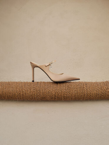 Sepatu Mules Buckle-Strap Teardrop-Crystal, Gold, hi-res