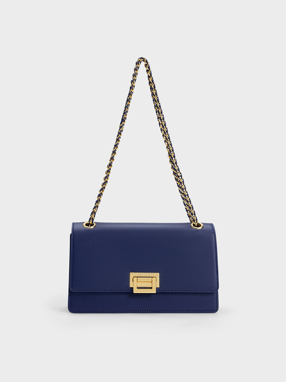 Navy Metallic Accent Front Flap Bag CHARLES KEITH ID
