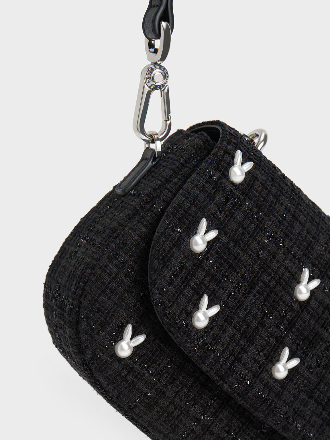 Tas Beaded Handle Bunny Tweed, Black, hi-res