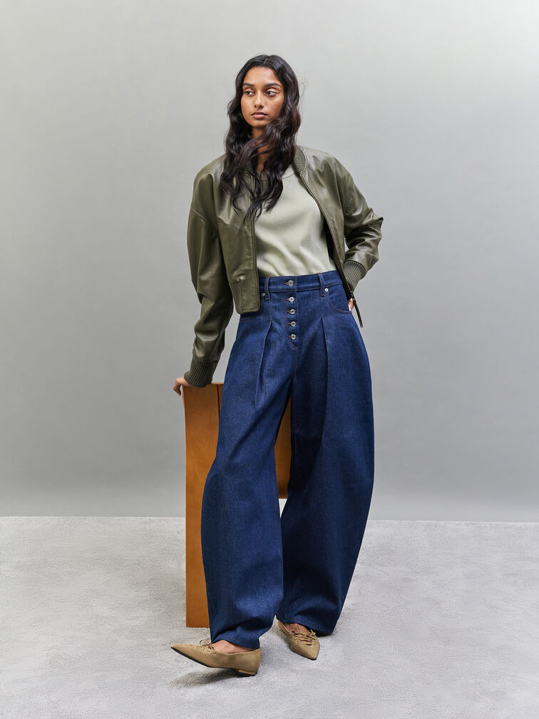 Jianna Suede Lace-Tie Flats, Military Green, hi-res